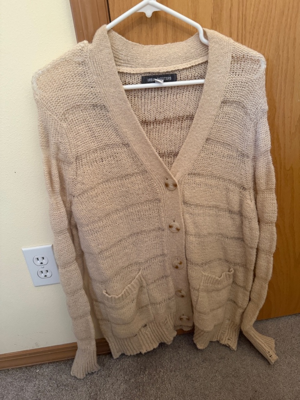 Urban Outfitters Beige Button-Up Chunky Knit Cardigan